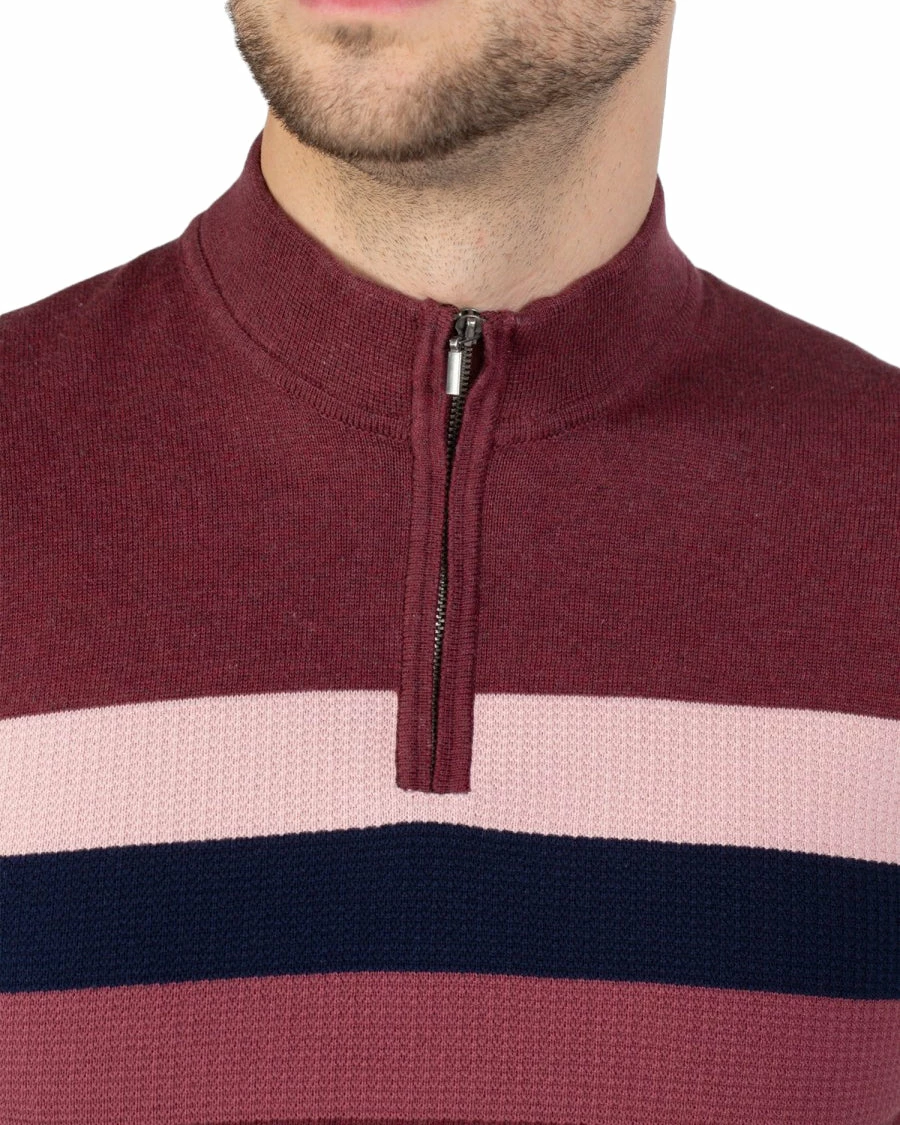 Zip Turtleneck Knit Polo Shirt - Wine 3 Zip Turtleneck Knit Polo Shirt - Wine - Image 3