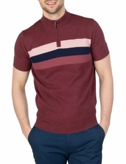 Zip Turtleneck Knit Polo Shirt - Wine