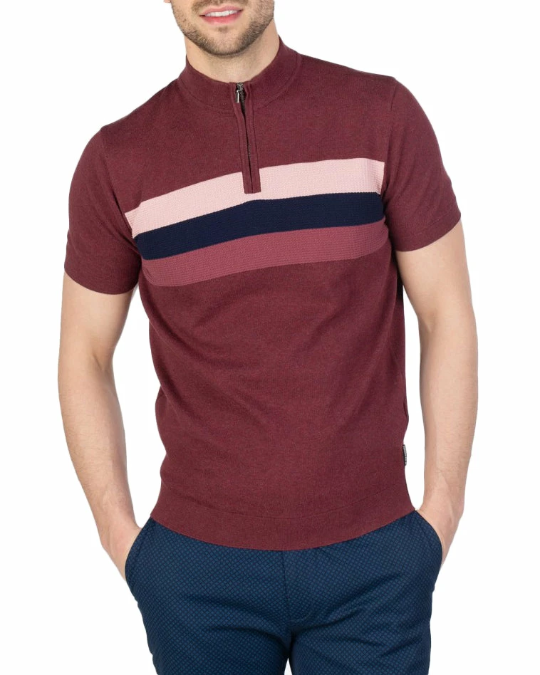 Zip Turtleneck Knit Polo Shirt - Wine 1 Zip Turtleneck Knit Polo Shirt - Wine