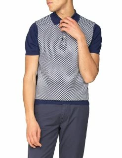 Micro-Geo Knit Polo Shirt - Navy