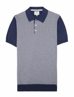 Micro-Geo Knit Polo Shirt - Navy -clothing Shop 54235 170 micro geo knit polo shirt navy flatlay