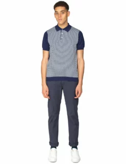 Micro-Geo Knit Polo Shirt - Navy -clothing Shop 54235 170 micro geo knit polo shirt navy fullbody
