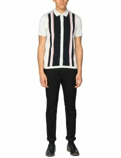 Button Through Knit Mod Polo - Ecru -clothing Shop 54242 021 button through knit mod polo ecru front