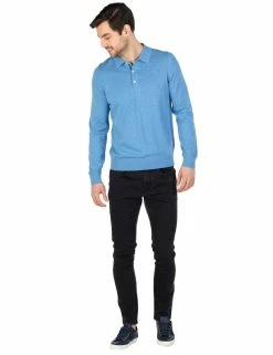 Long-Sleeved Knit Polo Shirt - Jazzy Blue -clothing Shop 55344 37 core long sleeved knit polo shirt jazzy blue fullbody