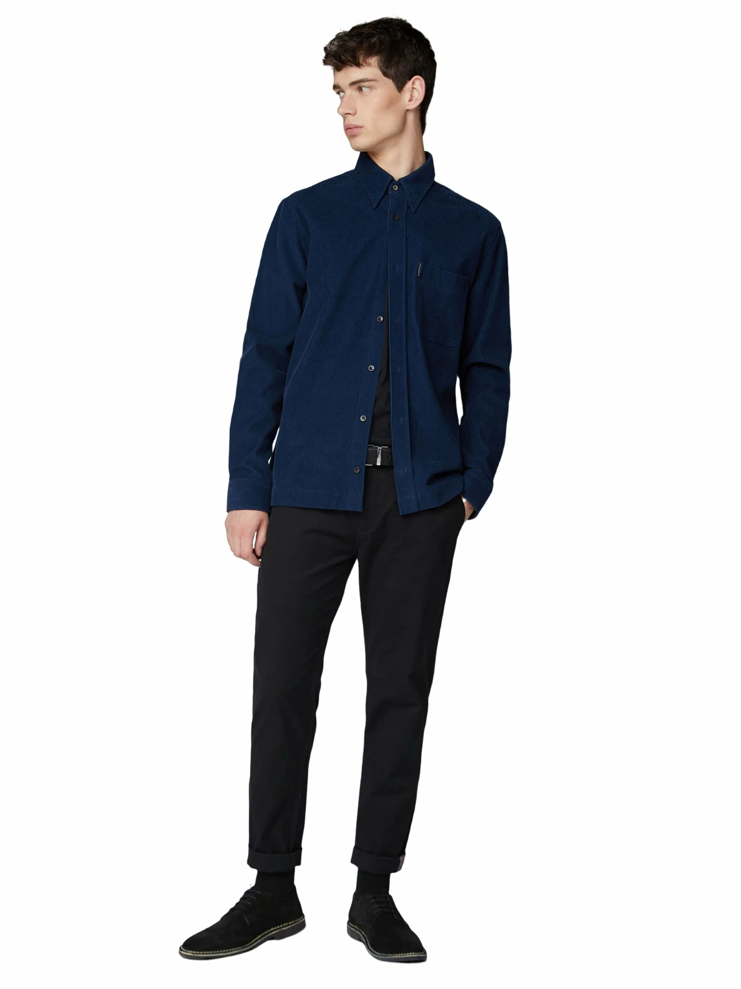 Long-Sleeve Cord Overshirt - Navy 4 Long-Sleeve Cord Overshirt - Navy - Image 4