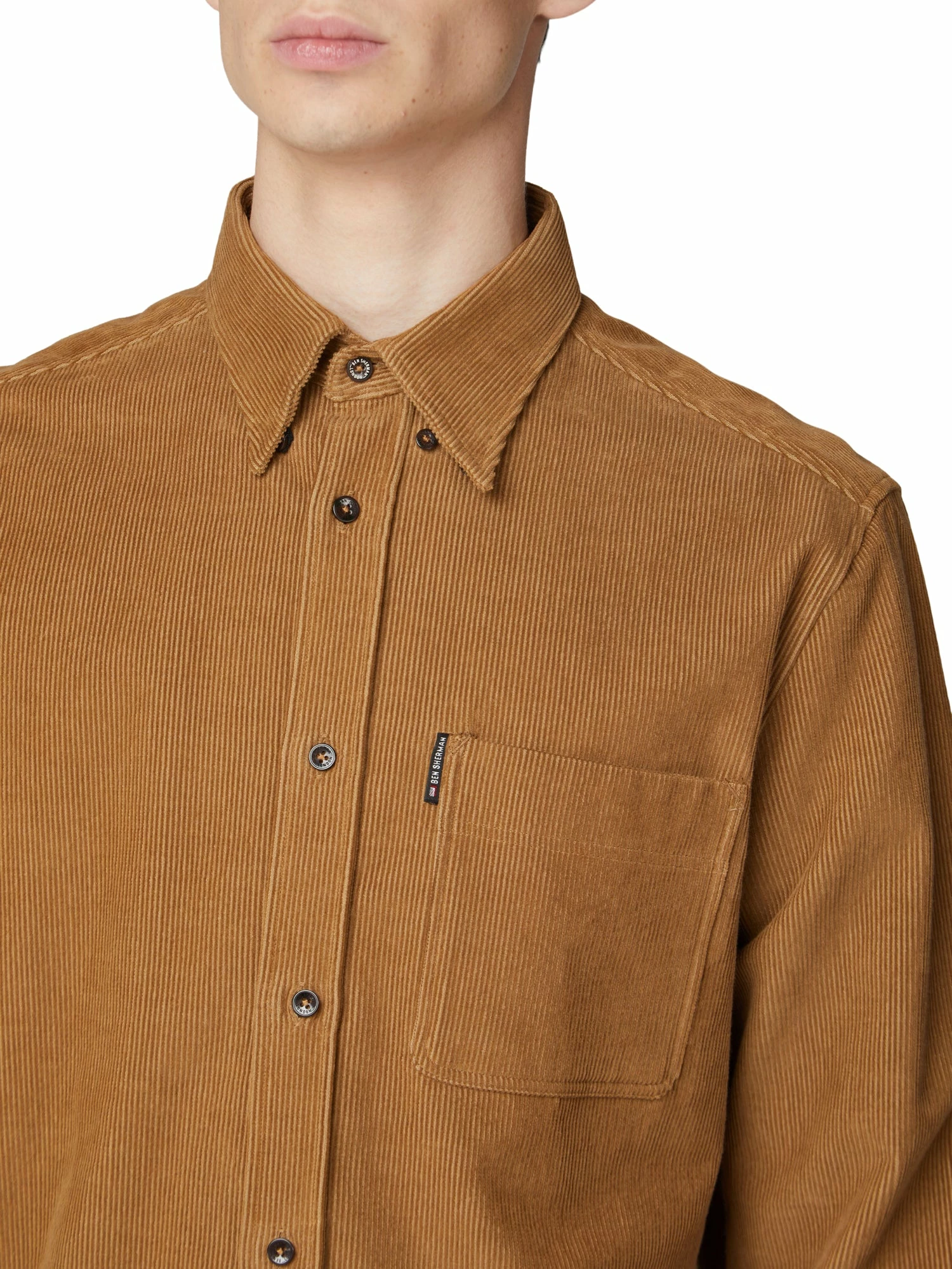 Long-Sleeve Cord Overshirt - Tan 3 Long-Sleeve Cord Overshirt - Tan - Image 3