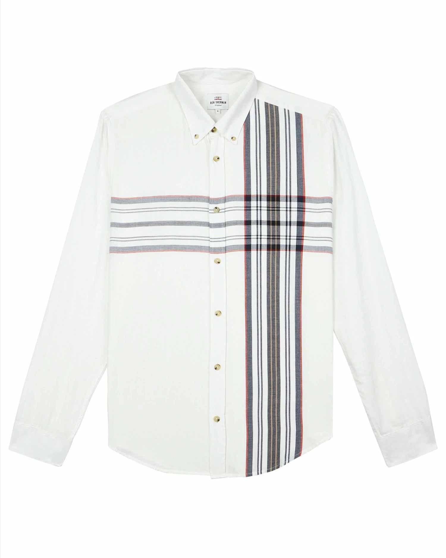 Long-Sleeve Placed Stripe Shirt - Off White 6 Long-Sleeve Placed Stripe Shirt - Off White - Image 6