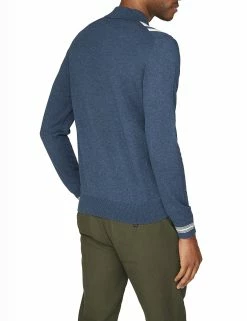 clothing Shop -clothing Shop 56561 26 long sleeve stripe knit polo dark blue back