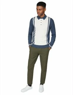 Long-Sleeve Stripe Knit Polo - Dark Blue -clothing Shop 56561 26 long sleeve stripe knit polo dark blue full