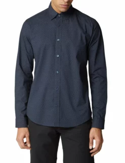 Long-Sleeve Geo Print Shirt - Dark Navy