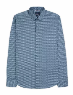 Long-Sleeve Fine Geo Print Shirt - Dark Navy -clothing Shop 59112 25 long sleeve fine geo print shirt dark navy flat