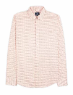 Long-Sleeve Fine Geo Print Shirt - Teracota -clothing Shop 59112 340 long sleeve fine geo print shirt teracota flat