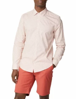 Long-Sleeve Fine Geo Print Shirt - Teracota