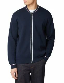 Zip-Through Knit Bomber Jacket - Dark Navy