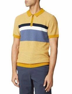 Chest Stripe Zip Knit Polo - Dijon