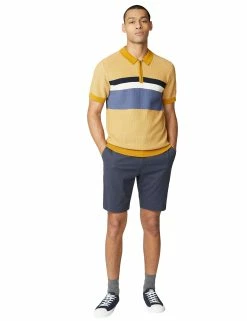 Chest Stripe Zip Knit Polo - Dijon -clothing Shop 59359 54 chest stripe zip knit polo dijon full