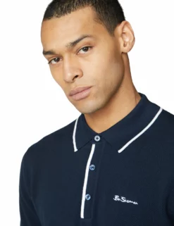 Textured Knit Polo Shirt - Dark Navy -clothing Shop 59361 25 textured knit polo shirt dark navy detail