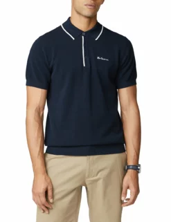 Textured Knit Polo Shirt - Dark Navy