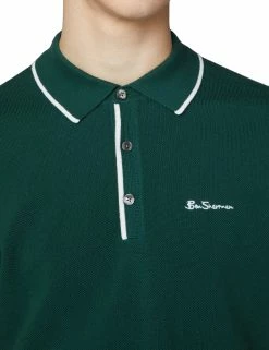 Textured Knit Polo Shirt - Trekking Green -clothing Shop 59361 651 textured knit polo shirt trekking green detail