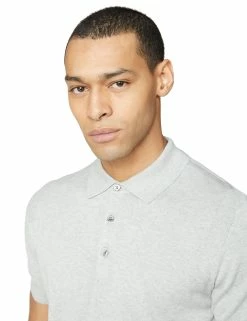 Signature Cotton Short-Sleeve Knit Polo - Grey -clothing Shop 59709 250 signature cotton short sleeve knit polo grey detail