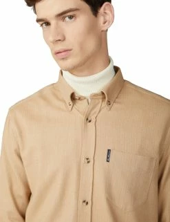 Brushed Herringbone Shirt - Sand -clothing Shop 61410 310 brushed herringbone shirt sand close