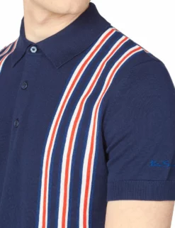 Team GB Men's Union Stripe Knit Polo - Midnight -clothing Shop 62613 036 team gb mens union stripe knit polo midnight closeup