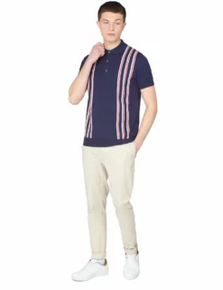 Team GB Men's Union Stripe Knit Polo - Midnight -clothing Shop 62613 036 team gb mens union stripe knit polo midnight full