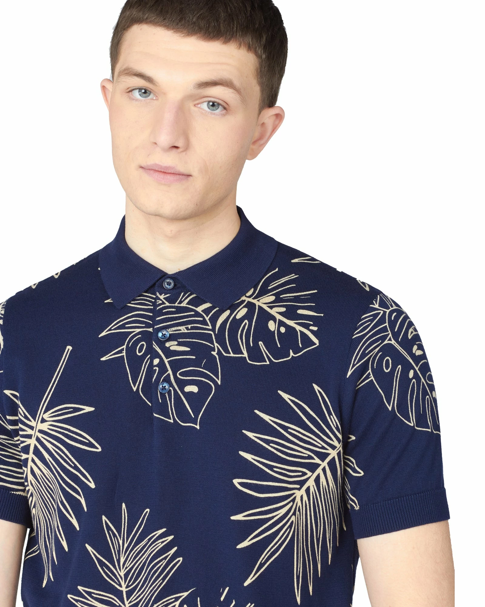 Floral-Print Knit Polo - Marine 3 Floral-Print Knit Polo - Marine - Image 3