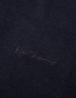 Signature Knit Crewneck Sweater - Dark Navy -clothing Shop 63370c 025 signature knit crewneck sweater dark navy closeup fabric