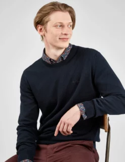 Signature Knit Crewneck Sweater - Dark Navy -clothing Shop 63370c 025 signature knit crewneck sweater dark navy full