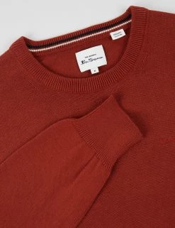 Signature Knit Crewneck Sweater - Burnt Orange -clothing Shop 63370c 481 signature knit crewneck sweater burnt orange closeup flat
