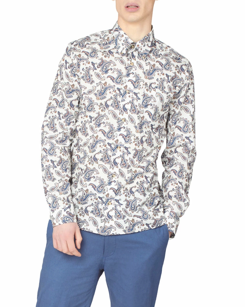 Long-Sleeve Paisley-Print Shirt - Ivory 2 Long-Sleeve Paisley-Print Shirt - Ivory - Image 2