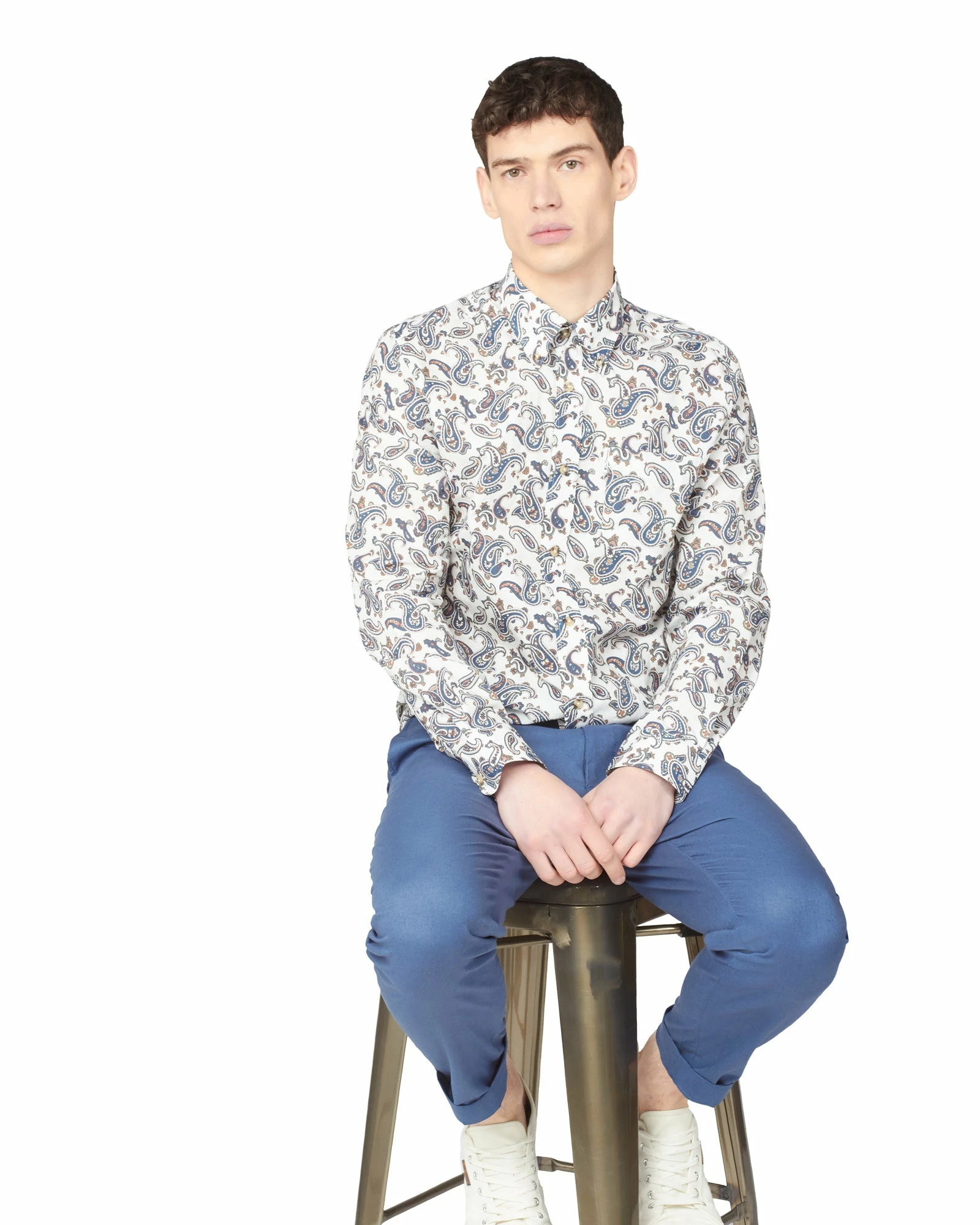 Long-Sleeve Paisley-Print Shirt - Ivory 5 Long-Sleeve Paisley-Print Shirt - Ivory - Image 5