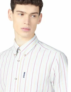 Long-Sleeve Laundered Oxford Stripe Shirt - Sky 8 Long-Sleeve Laundered Oxford Stripe Shirt - Sky -clothing Shop 63428 120 long sleeve laundered oxford stripe shirt sky closeup