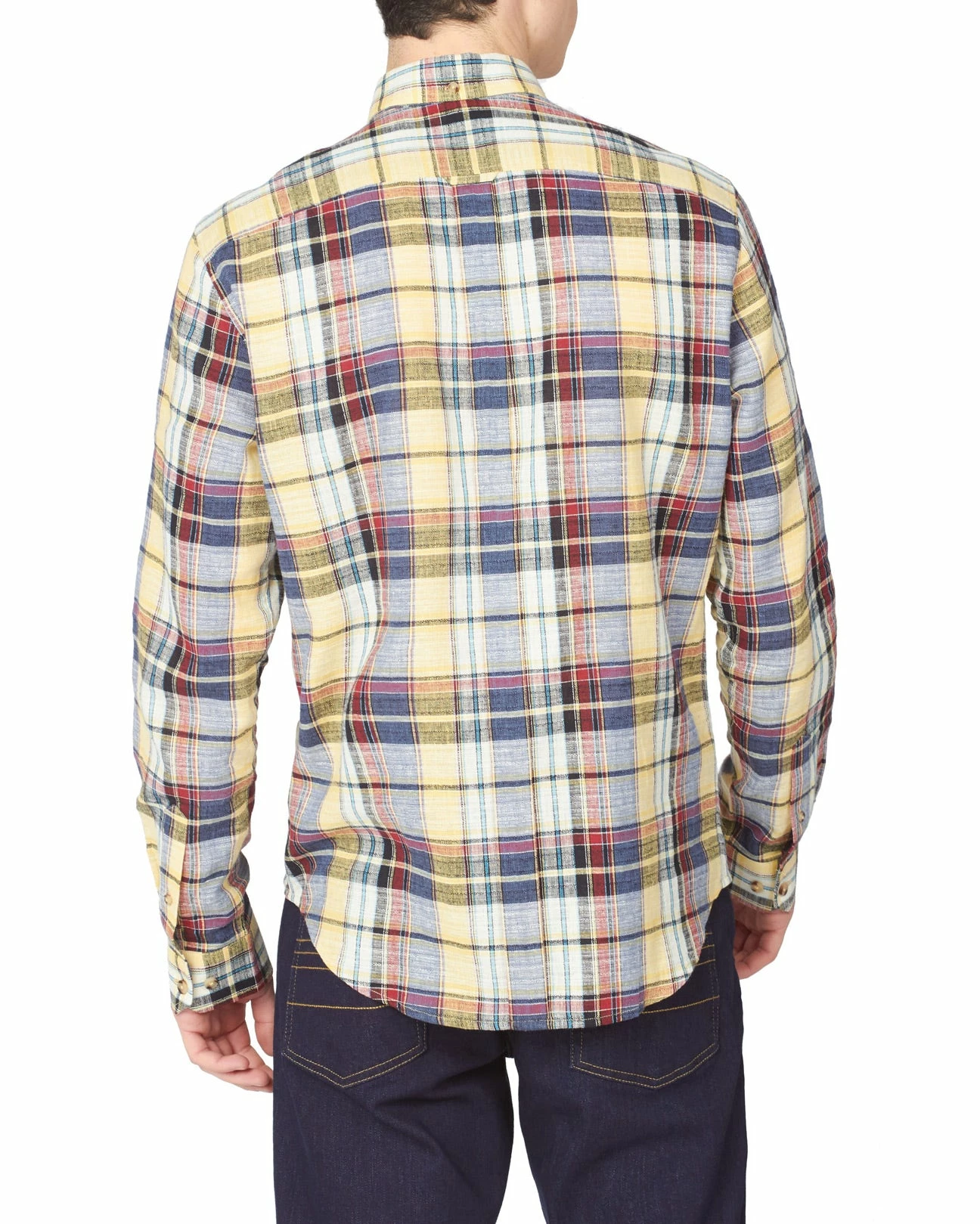 Long-Sleeve Slub Madras Check Shirt - Yellow 3 Long-Sleeve Slub Madras Check Shirt - Yellow - Image 3