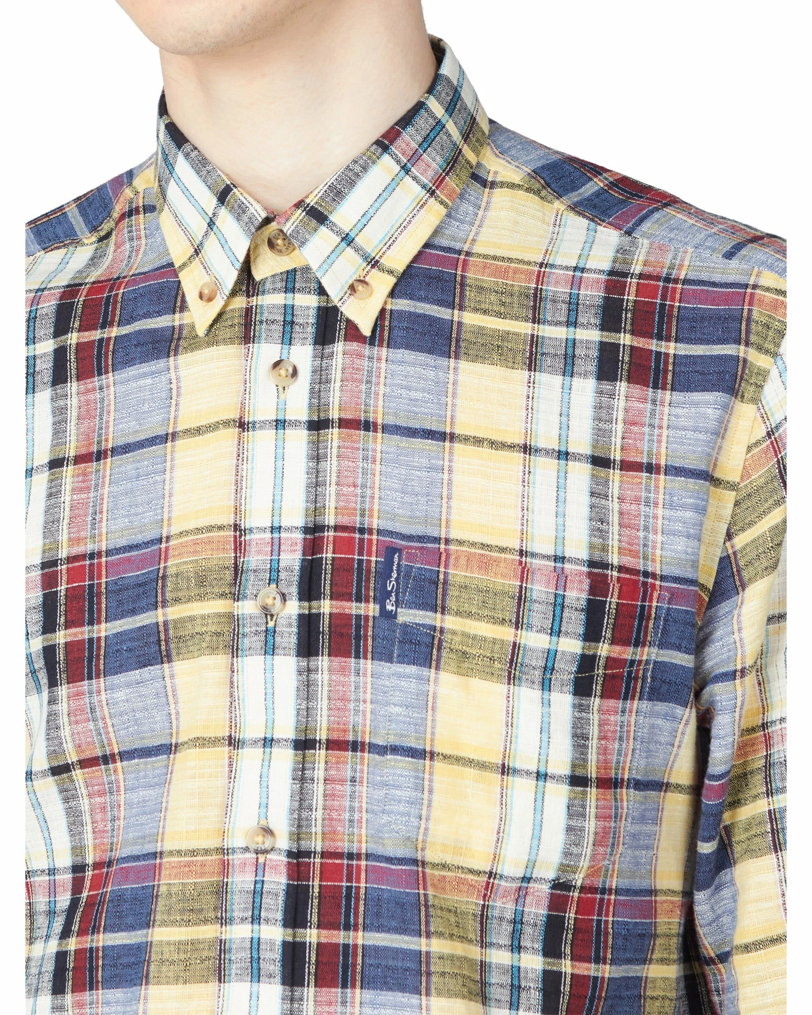 Long-Sleeve Slub Madras Check Shirt - Yellow 4 Long-Sleeve Slub Madras Check Shirt - Yellow - Image 4