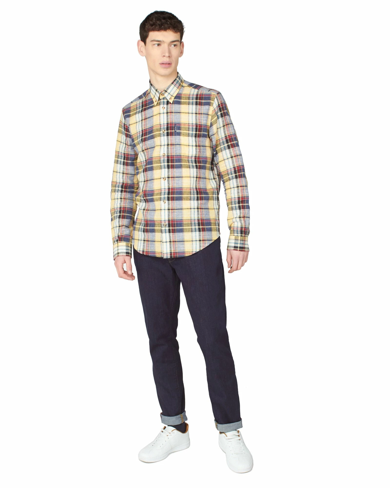 Long-Sleeve Slub Madras Check Shirt - Yellow 5 Long-Sleeve Slub Madras Check Shirt - Yellow - Image 5