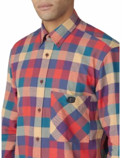 B By Ben Sherman Long-Sleeve Recycled Check Shirt - Mango -clothing Shop 63451 479 b by ben long sleeve recycled check shirt mango closeup