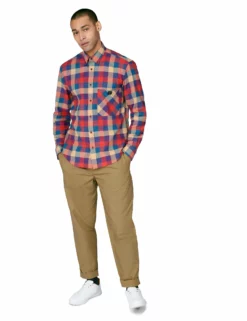 B By Ben Sherman Long-Sleeve Recycled Check Shirt - Mango -clothing Shop 63451 479 b by ben long sleeve recycled check shirt mango full2