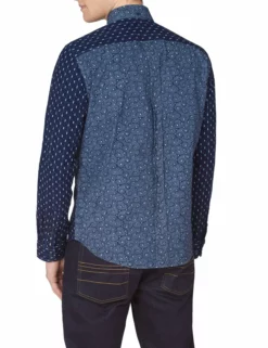 Long-Sleeve Archive Indigo Geo Patchwork Shirt - Marine -clothing Shop 63455 035 long sleeve archive indigo geo patchwork shirt marine back