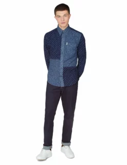 Long-Sleeve Archive Indigo Geo Patchwork Shirt - Marine -clothing Shop 63455 035 long sleeve archive indigo geo patchwork shirt marine full