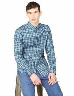 Long-Sleeve Tartan Check Shirt - Sea -clothing Shop 63466 160 long sleeve tartan check shirt sea full2