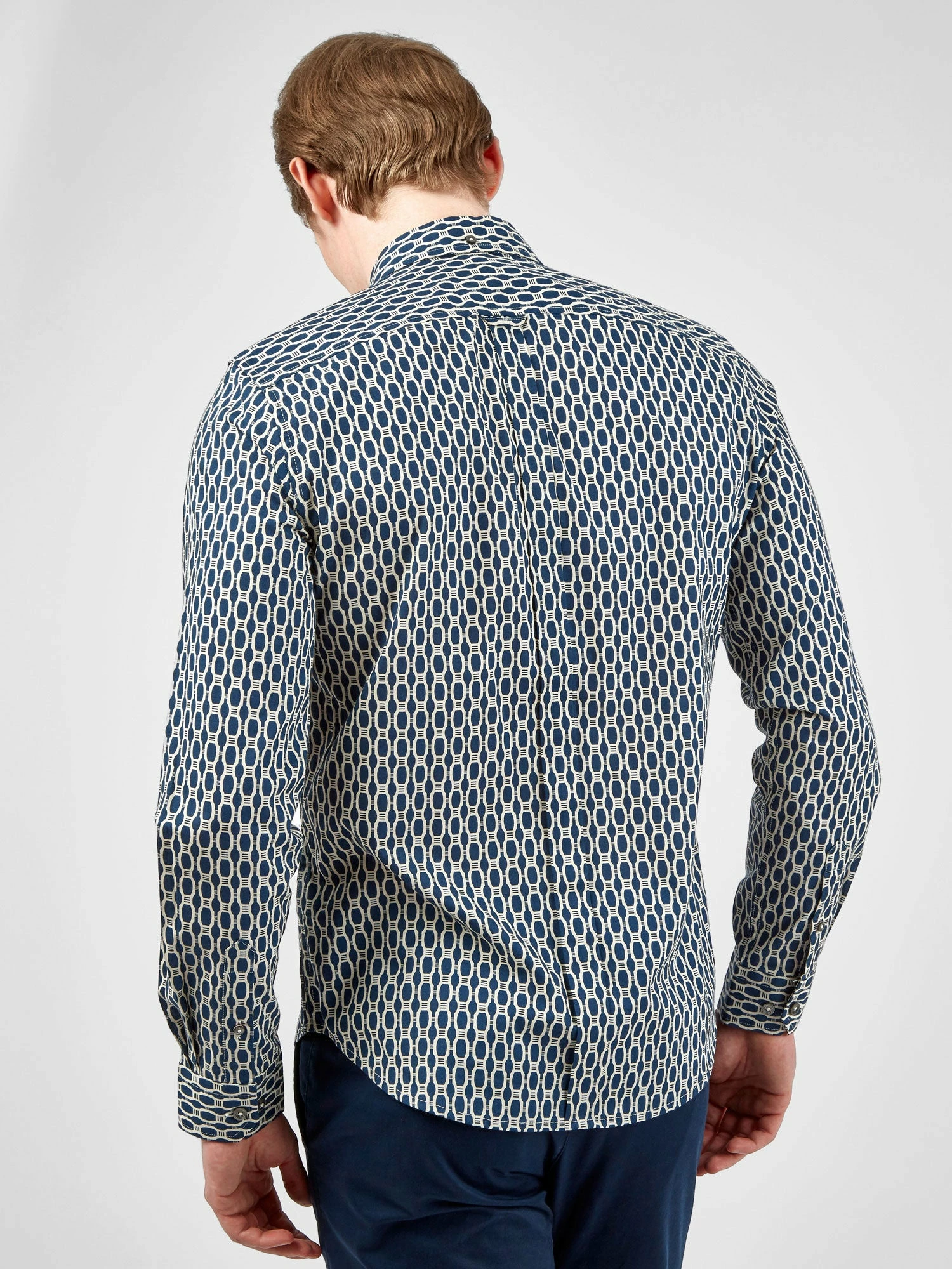 Long-Sleeve Abstract-Print Shirt - Dark Blue 3 Long-Sleeve Abstract-Print Shirt - Dark Blue - Image 3