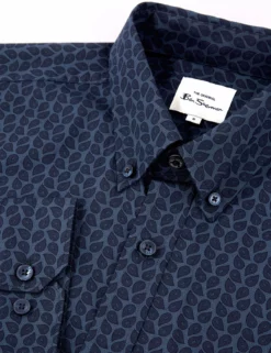 Long-Sleeve Micro-Paisley Print Shirt - Petrol -clothing Shop 65373 191 E