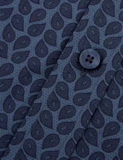 Long-Sleeve Micro-Paisley Print Shirt - Petrol -clothing Shop 65373 191 F