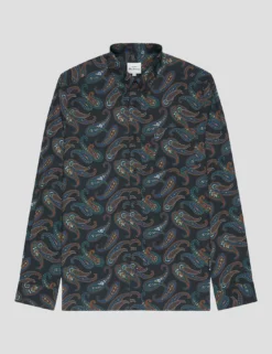 Long-Sleeve Large Paisley-Print Shirt - Midnight -clothing Shop 65376c 036 long sleeve large paisley print shirt midnight flat