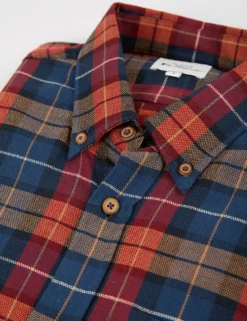 Long-Sleeve Striped Check Shirt - Camel