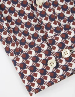 Long-Sleeve Retro '70s Geo-Print Shirt - Coffee -clothing Shop 65405c 043 long sleeve retro 70s geo print shirt coffee closeup cuff