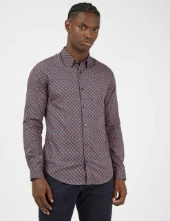 Long-Sleeve Retro '70s Geo-Print Shirt - Caramel