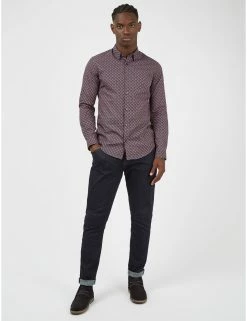 Long-Sleeve Retro '70s Geo-Print Shirt - Caramel -clothing Shop 65405c 371 long sleeve retro 70s geo print shirt caramel full